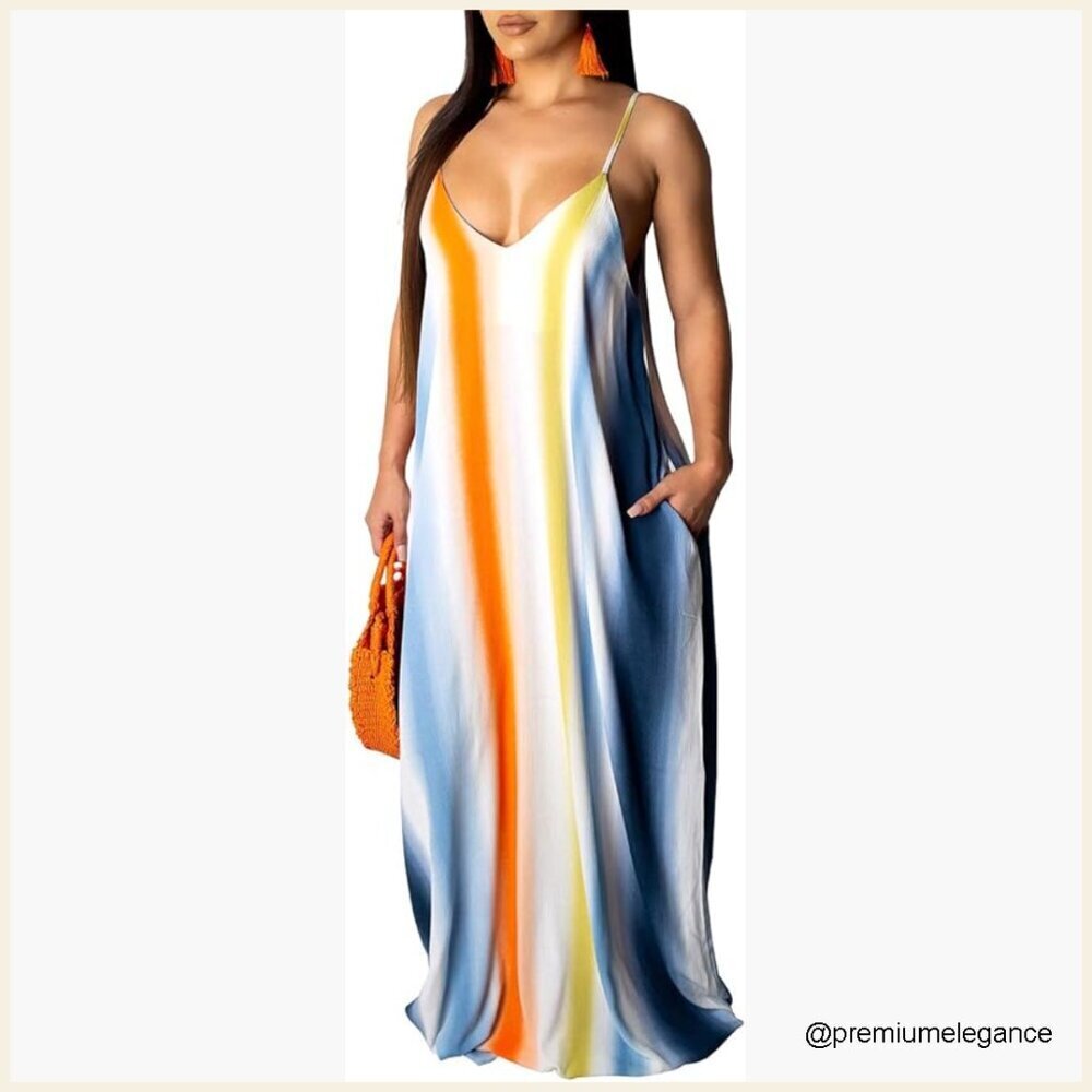 Plus Size Maxi Dress Sleeveless Floral Pockets Summer Casual Boho